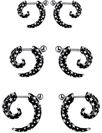 Feilok Unisex Herren Damen Acryl Piercing Spirale Expander Ohrstecker Schnecke Tupfen Plugs Tunnel Ohr Keil Expander mit Stern
