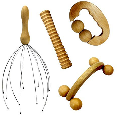 Vivezen - Kit de massage 4 pièces, rouleau en bois pour le dos, la tête, les pieds et multi-usage