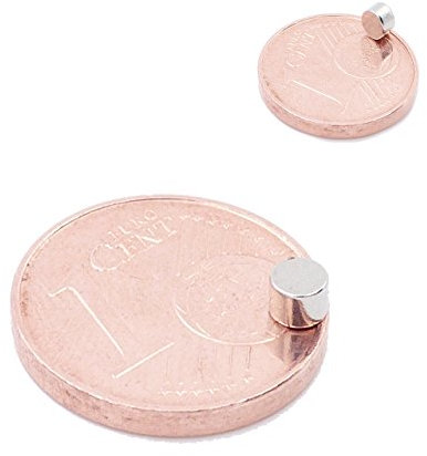 Brudazon | 10 Mini Scheiben-Magnete 3x2mm | N52 stärkste Stufe - Neodym-Magnete ultrastark | Power-Magnet für Modellbau, Foto, Whiteboard, Pinnwand, Kühlschrank, Basteln | Magnetscheibe extra stark