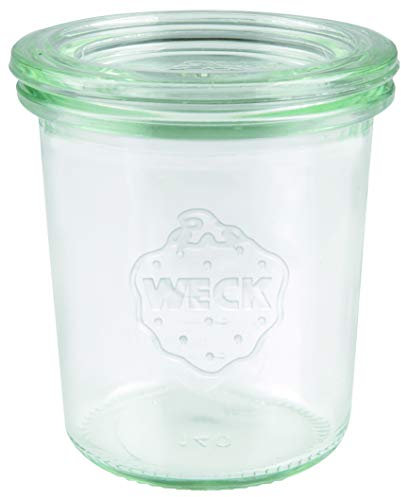 Weck 761 Lot de 12 bocaux en verre transparent de 140 ml (conservation de qualité supérieure, avec couvercle en verre, pour la conservation ; résistants à la chaleur, passent au micro-ondes, au four,