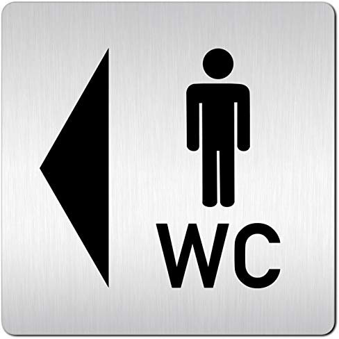 Türschilder24 XXL Schild - Türschild (B) • 125 x 125 mm • Herren Damen Toilettte WC Pfeil Wegweiser rechts links • 1,5 mm Aluminium Vollmaterial (Herren links + WC)