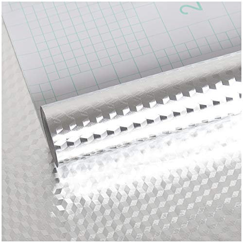 VEELIKE Ölbeständiger Aufkleber Klebefolie Möbelfolie Küche Silber Mosaik Küchenrückwand Folie Küchenschränke Selbstklebend Tapete Wandtapete Dekorfolie Schrank Folie für Möbel Kabinett 40cm x 300cm
