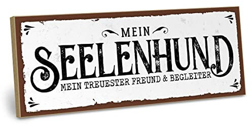 ARTFAVES® Wandbild Holzschild mit Spruch - Seelenhund - Türschild Retro Vintage Deko Bild Geschenk - Haustier, Hund
