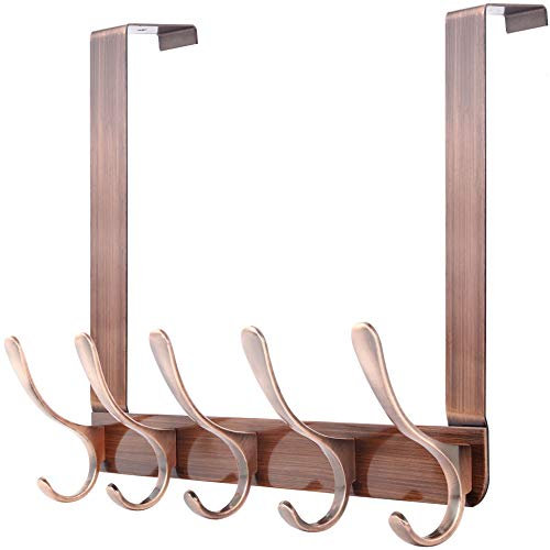 WEBI Over The Door Hook 5 Coat Hooks,Over The Door Towel Rack,Over Door Hanger Coat Rack for Hanging Clothes,Towels,Back of Bathroom,Antique Copper