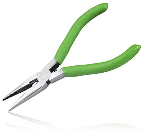 LEONTOOL 9GD036 Long Nose Pliers with Wire Cutter 5-Inch Long Needle Nose Pliers with Small Serrated Jaws Wire Cutter Pliers Chain Nose Pliers Long Nose Pliers for Jewelry Making,Green