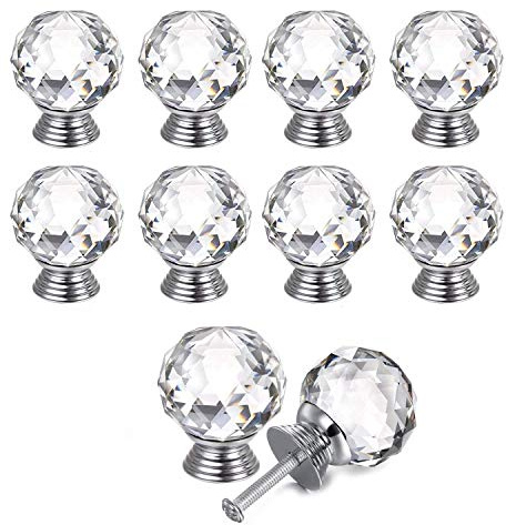 Pomo de Cristal, Tiradores Cajones 10 piezas de Perillas de 30 mm con Perilla de Cristal para Muebles de Oficina