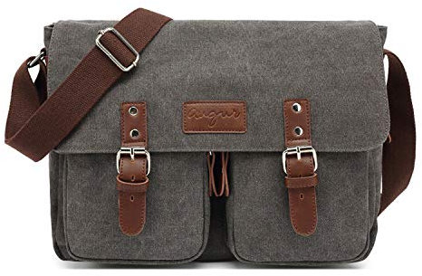 FANDARE Vintage Umhängetasche Segeltuch Schultertasche Erweiterbar Crossbody Bag Herren Damen Reise Business Messenger Bag passen 10.9 inch Tablet Canvas Tasche Grau