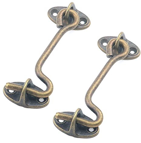 Tulead 2 Stück Türhaken für Scheunentür, Messing, Türhaken und Öse, Verriegelung für Tore, Schuppen, Fenster, Riegelschlösser, Bronze, 7 cm, inklusive Schrauben