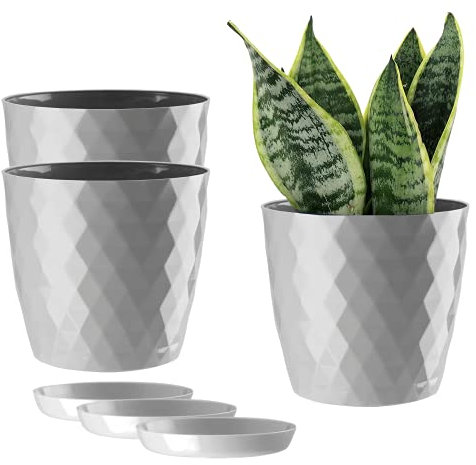 ORTEN Lot de 3 Pots de Fleurs d'intérieur en Plastique pour Toutes Les Plantes d'intérieur, Herbes, Cactus, orchidées, Plantes Grasses (Ø 12cm, Gris)
