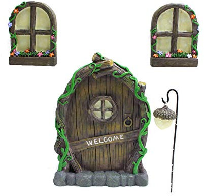 Porte De Fée Jardin Décorations d'arbre,Porte d'arbre Et Arbre De Fenêtre,Porte De Fée Et Fenêtres pour Tronc D‘Arbre, Maison De Lutins