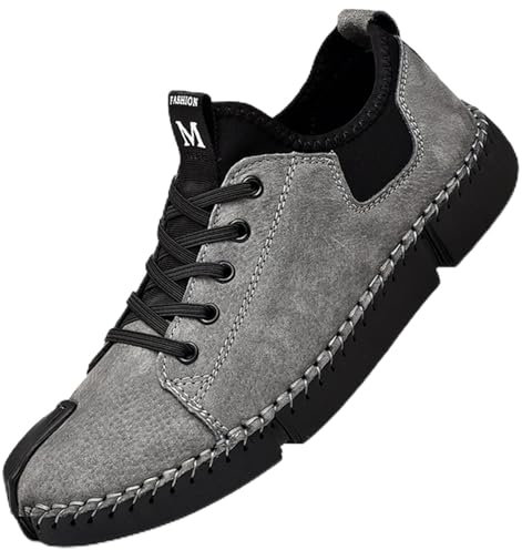 BSTL Stivali da Moto Fatti a Mano Scarpe da Motociclista Morbide e Traspiranti Stivali da Corsa Estivi in Pelle Scarpe da Moto Fuoristrada Four Seasons,Grey-44