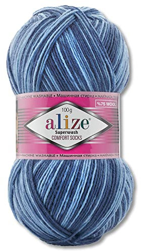 Wohnkult Alize 100 g Superwash Comfort Sockenwolle 33 Farben zur Auswahl EIN-/Mehrfarbig (7677)