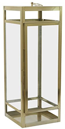 Deco 79 Zeitgenössische Edelstahllaterne, Sturmlaterne, dekorative Laterne, für Veranstaltungen, Partys, Hochzeiten, Wohnzimmer, Eingangsbereich, 27,9 cm L x 27,9 cm B x 81,3 cm H, Gold