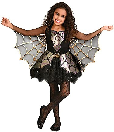 amscan (9905066 Kinderkostüm für Mädchen, Schillerndes goldenes Spinnen-Kostüm (12–14 Jahre)