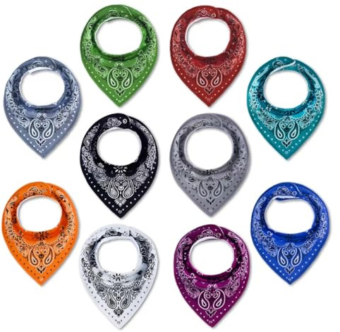 Maiwa 10 Pack Baby Triangle Bandana Bibs for Boys Girls for Drool Teething Eating with Snaps