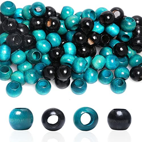 Holzperlen, 18 mm, großes Loch zum Basteln, Makramee-Perlen, blau und schwarz lackiert, 10 mm Loch, für Schmuckherstellung, Heimgirlanden, Dekoration (25 Stück pro Farbe), 50 Stück