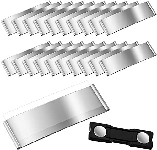 Aluminium Namensschilder mit Starkem Doppelmagnet Professionell Magnet Namensschild mit Papierschlitz Eloxiert Gebogen Transparent Namensschild, Ca. 75 x 25 mm, Silber (20 Stücke)