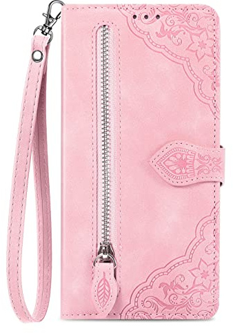 NEXCURIO Étui à Rabat Coque Folio pour Xiaomi Redmi Note 10 5G Housse de Protection Flip Cover Case en Cuir PU Portefeuille avec Cordon et Porte Cartes Femme Fleur - Rose