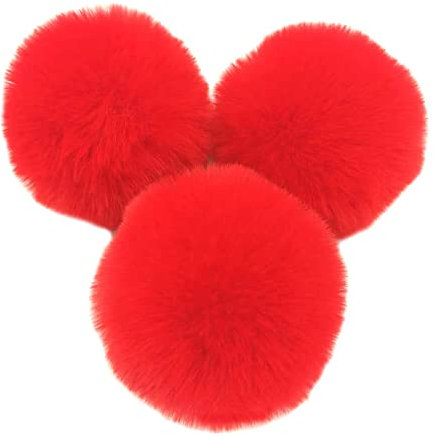 10 Stk 6cm Pompons Kunstfell Kaninchenfell Fellbommel,Kunstpelz Pom Pom Ball Plüschbälle Bommeln für DIY Handwerk Mützen Anhänger Dekoration Damen Mädchen Taschenanhänger Schlüsselanhänger,Rot