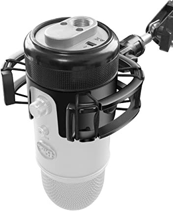 Borenbuir Maßgeschneiderte Stoßdämpferhalterung mit Pop-Filter für Blue Yeti Mikrofone, Metall/Kunststoffrahmen, Anti-Vibrations-Federung, Bodenmontage