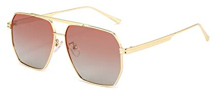 YUELUQU Retro übergroße quadratische Sonnenbrille für Damen Herren Vintage Shades UV400 Klassischer großer Metallrahmen (Gold/rosagray)