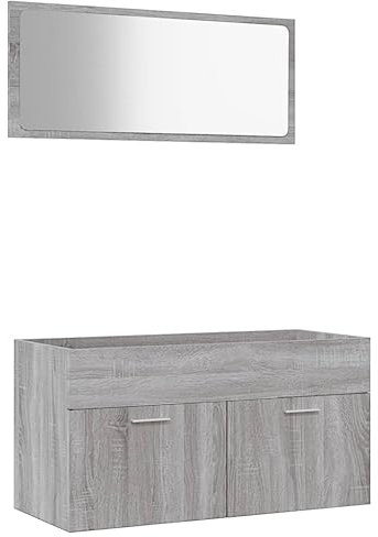 vidaXL Badmöbel Set 2 TLG., Badezimmerschrank mit viel Stauraum, Waschbeckenunterschrank mit Spiegel, Badspiegel Badschrank, Grau Sonoma Holzwerkstoff