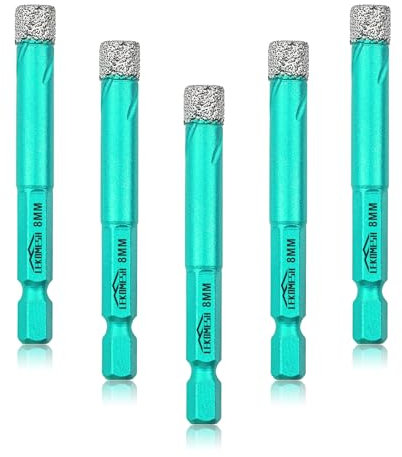 Forets Diamanté 5pcs-8MM LEKOMESH - Trépan Carrelage Diamant Forage à Sec Poignée Hexagonale Porcelaine Tuiles Forets Pour Céramique,Marbre,Granit,La Pierre Quartz