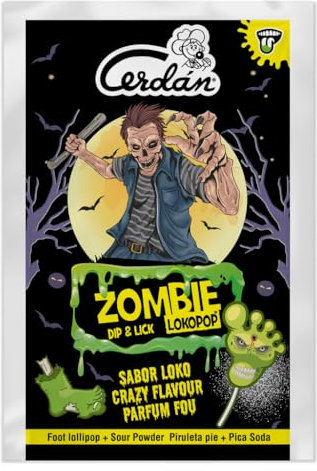 Caramelos Cerdán - Piruletas con Forma de Pie con Pica Pica Zombie | Estuche 40 uds | Pintalenguas Fresa, Cola, Frutas del Bosque y Tutti Frutti | Sin Gluten ni Alérgenos | Fiestas y Cumpleaños
