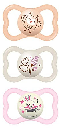 MAM Air Night & Day Baby Schnuller für empfindliche Haut, leuchtet im Dunkeln, 3er-Pack, 6-16 Monate, Mädchen, 3 Stück (1er Pack)