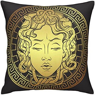 Goldener Medusa-Gorgonenkopf-Kissenbezug, 45,7 x 45,7 cm, quadratischer Kissenbezug für Sofa, Bett, Wohnzimmer, Auto, Stuhl, dekorativ