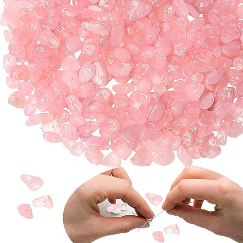XIANNVXI 400 Pcs Drilled Pink Rose Quartz Beads for Crafting Pink Beads for Jewellery Bracelet Making