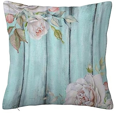 ERICAT Überwurf Kissen Fall Quadratisch Kissenbezug,Rustikal Shabby Country Chic Holz Rose,Home Dekorative Sofa Sessel Schlafzimmer Wohnzimmer 45x 45cm