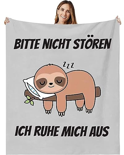 WJMSDK Faultier Kuscheldecke Flauschig Lustige Geschenke für Frauen und Männer Weihnachten Geburtstag Witzige Geschenke für Freundin Faultier Decke 150cm x 200cm 100% Baumwolle Grau