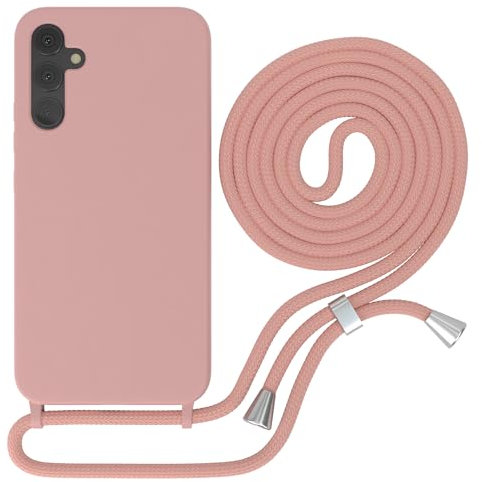 EAZY CASE - Schutzhülle mit Handykette - kompatibel mit Samsung Galaxy A34 Kameraschutz und Bildschirmschutz, TPU Silikon Bumper, in Kombi Alt Rosa mit Handyband Alt Rosa Clips Silber