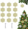 12 Stück Schneeflocken Weihnachten Deko Weihnachtsbaumschmuck Schneeflockendeko für Weihnachtsbaum Glitzer Christbaumschmuck Gold