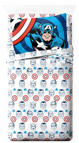 Jay Franco Marvel Comics Avengers Twin Size Sheet Set - Super Soft Kids 3 Piece Bedding Set Features Captain America, Falcon & Bucky Barnes - Microfiber Sheets Includes Reversible Pillow Cover