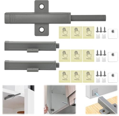 ADERTOS 3 Pack Push to Open Door Catches Heavy Duty Push to Open Magnetic Door Catch Door Push Opener Latch Touch Open Door Closing for Kitchen Cupboards Closet Wardrobe Closure, 45 N Spring Release