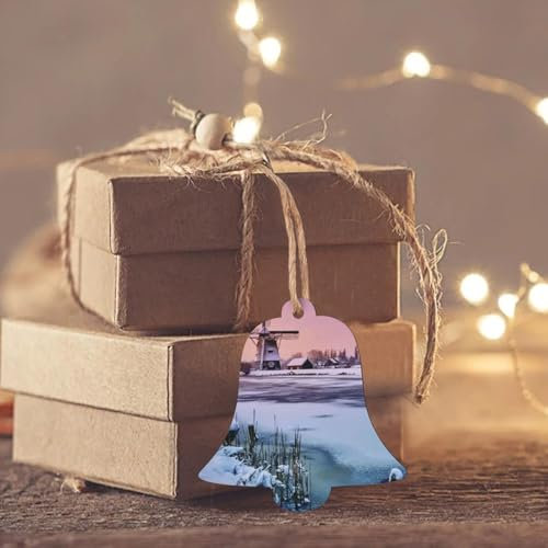 Weihnachtsschmuck Landschaft mit einer traditionellen Windmühle Gedruckt Weihnachten Holz Ornament Weihnachtsbaum Dekorationen Holz Hängende Ornamente Für Xmas Home Decor