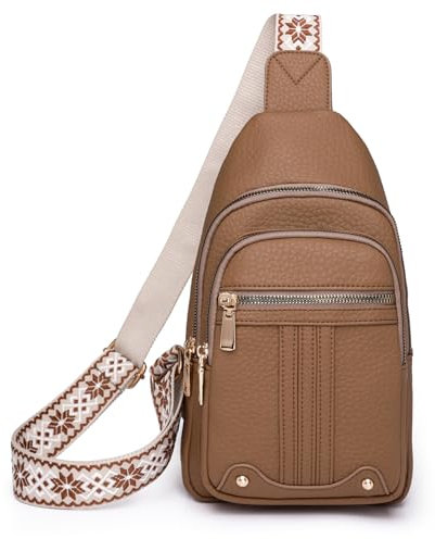 Myhozee Brusttasche Damen Sling Bag, Vegan Leder Crossbody Bag Klein Schultertaschen Crossover & Rucksack Vintage Umhängetasche für Outdoorsport,Wandern, Radfahren,Reisen-Braun