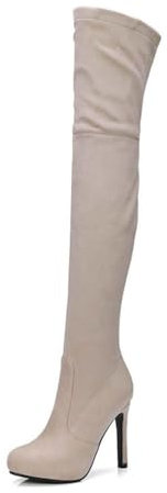 ticticlily Stivali Donna Overknee Tacchi Alti al Ginocchio Stivali Alti Camoscio Calda Stivali Invernali Stivali Lunghi Elastico Comodi con Tacco a Blocco B Beige 42 EU