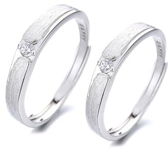 ANAZOZ Ehering Set Silber 999, Ringe Paare mit Gravur Verstellbar Mattierter Ring mit Zirkonia