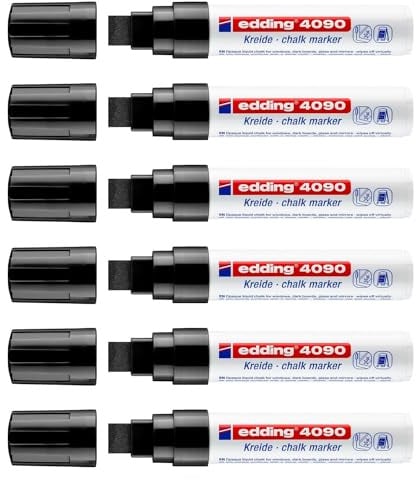 Edding Kreidemarker, flüssig, 4090, Schwarz, breite Spitze, 4 – 15 mm, 6 Stück