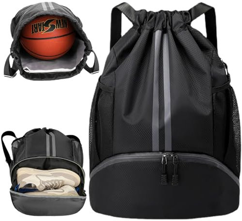 WUBAYI Football Boot Bag,Sports Kit Gym Sack Swimming PE Large Drawstring Bag Unise With Wet And Dry Separation,Waterproof Gym For Kids Adults Men Women Travel,School Sports Beach Holidays Boys Girls