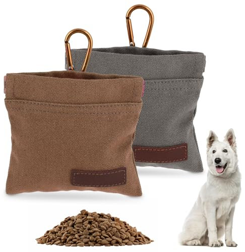 Jeffdad Leckerlibeutel für Hunde, Freihändige Futterbeutel Hundetraining mit Karabiner Freihändige Hundeleckerlitasche Automatischem Verschluss Welpen Leckerlitasche für Hundetraining (Grau + Khaki)