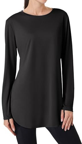 FitsT4 Sports Langarm Sport Shirts Damen Langarmshirt Sonnenschutz Activewear-T-Shirts UV Schutz Rashguards Yoga Ausbildung Laufshirt Schwarz S