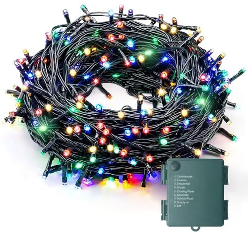 Hopelit Lichterkette Batterie 300LEDs 30m Bunt, Lichterkette Außen Batterie mit Timer und 9 Modi, Led Lichterkette Weihnachtsbaum Wasserdicht Batteriebetrieben für Innen, Garten, Partys