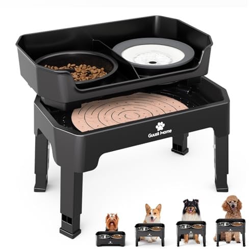 GUUSII HOME Gamelle Chien Surelevee Rehausseur Ajustable Porte Support Gamelles Anti Eclaboussure Grand Chiens Pliable Anti Glouton Inox Double Bol a Moyen Chiot 43.5*26.7*16/28.7/32.7/36.7cm 1600ml