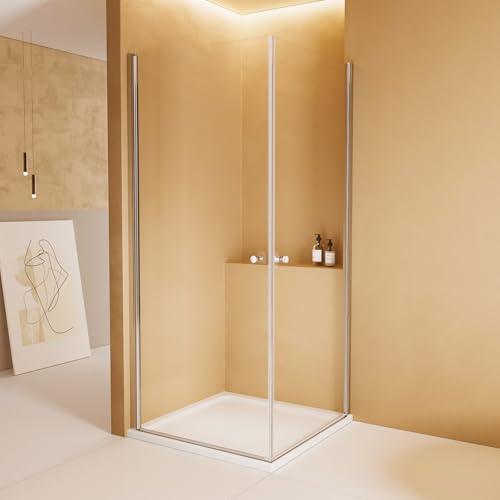 EMKE Duschkabine 80x80 Eckeinstieg Pendeltür Dusche, Duschabtrennung Komplettdusche Eckeinstieg Duschkabine Duschtür Falttür, 6mm Duschwand Glas Duschkabinen Höhe 185 cm