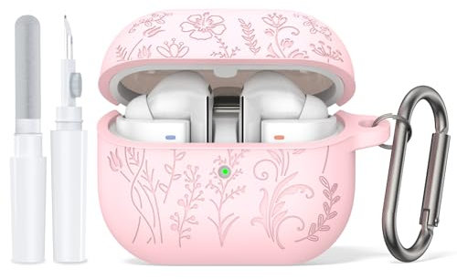 Compatible avec Samsung Galaxy Buds 3 Pro/Galaxy Buds 3, Coque de Protection en Silicone Souple antidérapant, Motif Violet, Porte-clés avec Stylo de Nettoyage (Rosa)