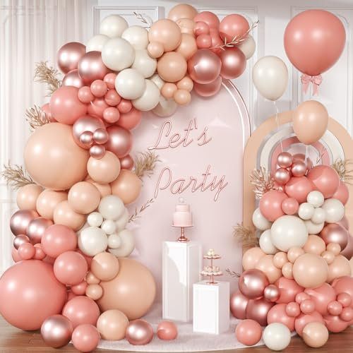 Rose Gold Balloon Arch Kit - 111pcs Dusty Pink Nude Ivory White Balloon Garland with Confetti, Perfect for Baby Showers, Engagements & Weddings